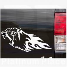 Tiger Animal Cut Vinyl-Design 1-Platinum Place-Novelty Car Bumper Sign-External Window Sticker Decal-Flame,Fire-Great Christmas Present Gift Gifts - For Any Car VW Citroen Golf Ford BMW White Leopard-Excellent for Tinted Windows or Bodywork-Laptop